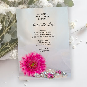 Rosa Gerbera-Daisy und Knöpfe Brautparty Einladung