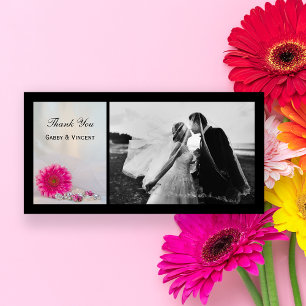 Rosa Gerbera-Daisy und Knöpfe Hochzeit Danke