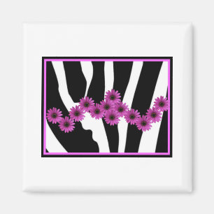 ROSA GERBERA-GÄNSEBLÜMCHEN AUF ZEBRA-DRUCK MAGNET
