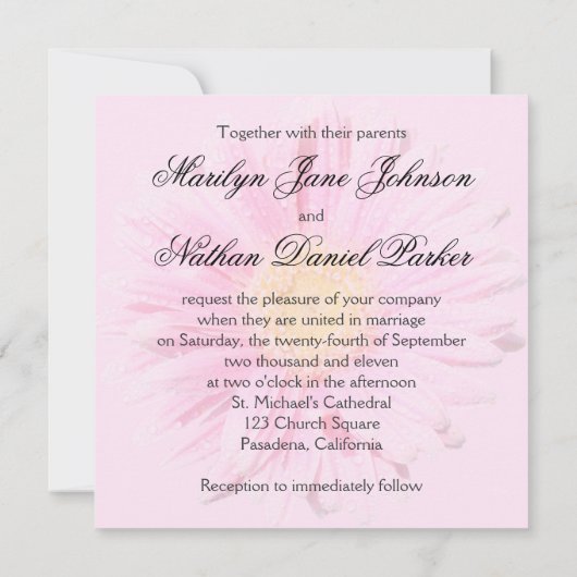 Rosa Gerbera Hochzeitseinladung Einladung (Rückseite)