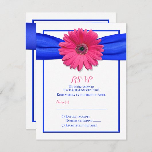 Rosa Gerbera mit blauer Flachbildschirm RSVP-Karte RSVP Karte (Vorne/Hinten)