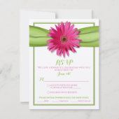 Rosa Gerbera mit Green Ribbon Response Card RSVP Karte (Vorderseite)
