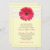 Rosa Gerbera mit Ivory Satin Ribbon Einladung (Vorne/Hinten)