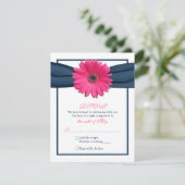 Rosa Gerbera mit Navy Ribbon Response Card RSVP Karte (Stehend Vorderseite)