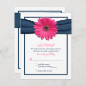 Rosa Gerbera mit Navy Ribbon Response Card RSVP Karte (Vorne/Hinten)