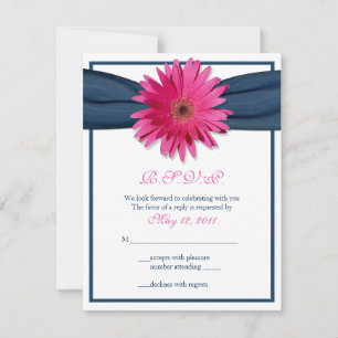 Rosa Gerbera mit Navy Ribbon Response Card RSVP Karte