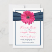 Rosa Gerbera mit Navy Ribbon Save the Date Card (Vorderseite)