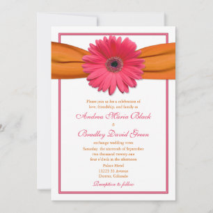Rosa Gerbera mit Orange Ribbon Wedding Einladung