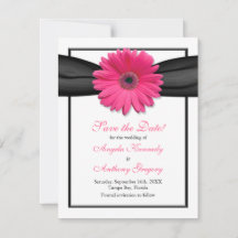 Rosa Gerbera mit Schwarz-Band-Save the Date-Karte