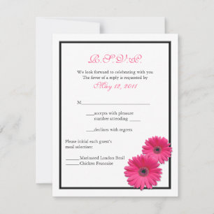 Rosa Gerbera mit schwarzer Grenzschutzkarte RSVP Karte