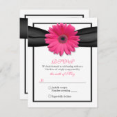 Rosa Gerbera mit schwarzer Ribbon-Antwortkarte RSVP Karte (Vorne/Hinten)