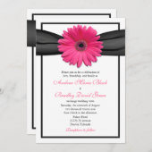 Rosa Gerbera mit schwarzer Schleife - Einladung (Vorne/Hinten)