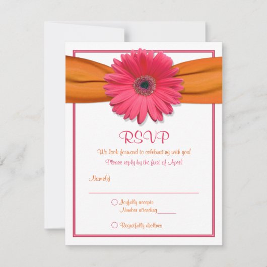 Rosa Gerbera Orange Ribbon Bat Mitzvah Replik Card RSVP Karte (Vorderseite)