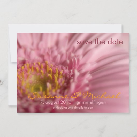 Rosa Gerbera • Save the Date Karte (Vorderseite)