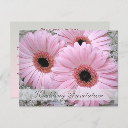 Rosa Gerberagänseblümchen Hochzeits-Einladung Einladung (Vorne/Hinten)