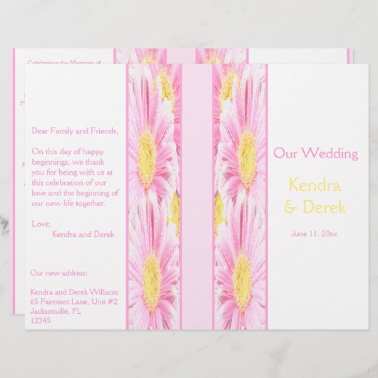 Rosa Gerberas auf dem Programm für White Wedding (Vorne/Hinten)