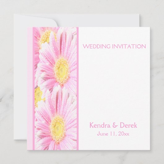 Rosa Gerberas auf der Einladung zur White Wedding  (Vorderseite)