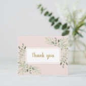 Rosa Geschäftsschrift Danke Frühlingsblätter Karte (Stehend Vorderseite)