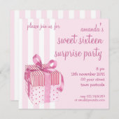 Rosa Geschenk Geburtstag Einladung (Vorne/Hinten)