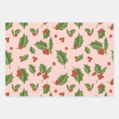 Rosa Geschenkpapier mit Stechpalme Set (Vorderseite 3)