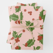 Rosa Geschenkpapier mit Stechpalme Set (Beispiel)