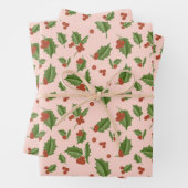 Rosa Geschenkpapier mit Stechpalme Set (Beispiel)