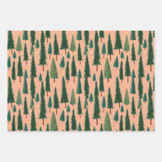 Rosa Geschenkpapier mit Weihnachtsbaum-Motiv, mode Set