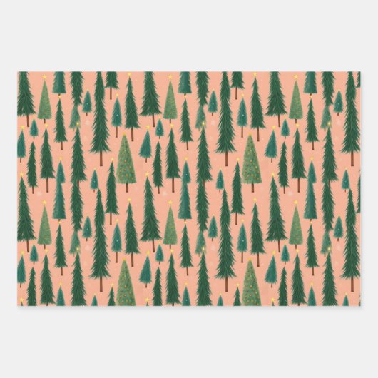Rosa Geschenkpapier mit Weihnachtsbaum-Motiv, mode Set (Vorderseite)