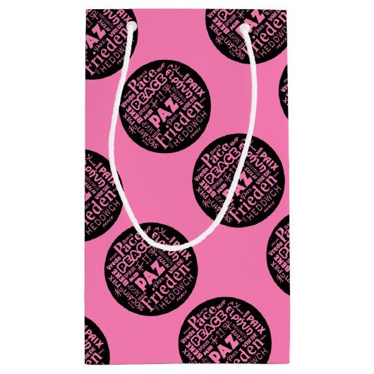 Rosa Geschenktasche Friedensdesign in mehreren Spr Kleine Geschenktüte (Rückseite)