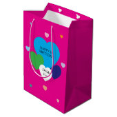 Rosa Geschenktüte mit Herzen, Größe Mittel (Rückseite Schrägansicht)