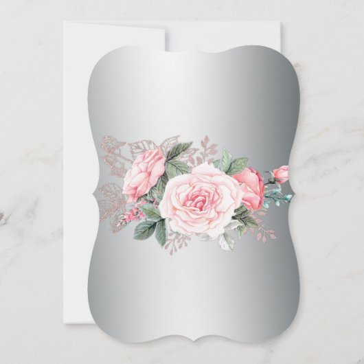 Rosa geschwungene Rose Stille Hochzeit Einladung (Rückseite)