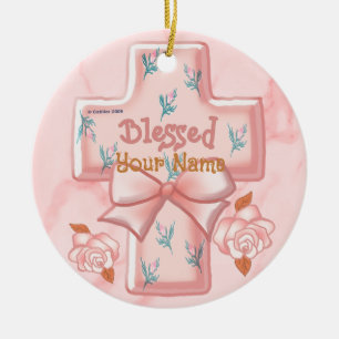 Rosa gesegneter christlicher Kreuzanhänger Keramik Ornament