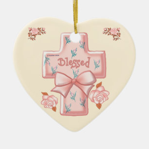 Rosa Gesegnetes Christliches Kreuz Keramik Ornament