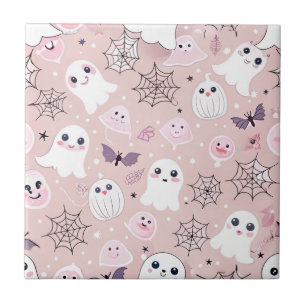 Rosa Gespenster & Halloween Elemente Nahtloses Mus Fliese
