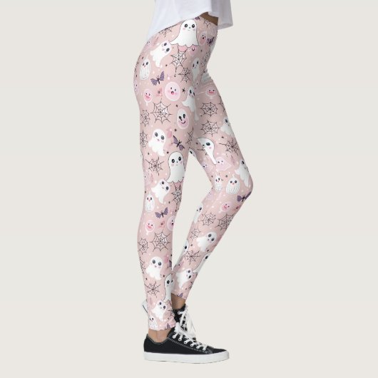 Rosa Gespenster & Halloween Elemente Nahtloses Mus Leggings (Rechts)
