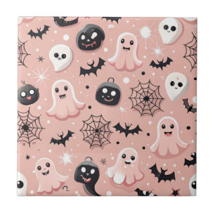 Rosa Gespenster und Halloween Nahtloses Muster Fliese
