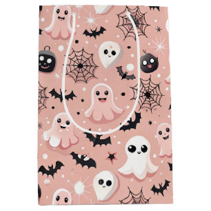 Rosa Gespenster und Halloween Nahtloses Muster Mittlere Geschenktüte