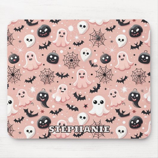 Rosa Gespenster und Halloween Nahtloses Muster Mousepad (Vorne)
