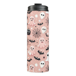 Rosa Gespenster und Halloween Nahtloses Muster Thermosbecher