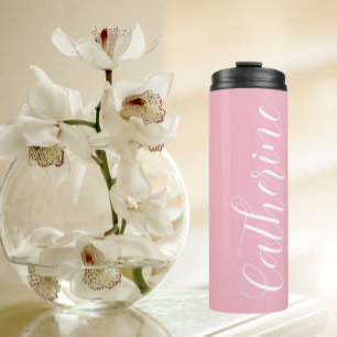 Rosa gestalteter Name Brautjungfer Hochzeit Thermosbecher