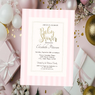 Rosa gestreifte Babyparty im Chic-Stil Einladung