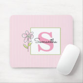 Rosa gestreifte Blumenmonogramm Mousepad (Mit Mouse)
