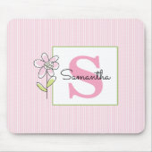 Rosa gestreifte Blumenmonogramm Mousepad (Vorne)