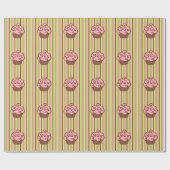 Rosa gestreifte Cupcake-Verpackungspapier Geschenkpapier (Flach)
