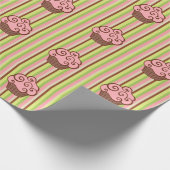 Rosa gestreifte Cupcake-Verpackungspapier Geschenkpapier (Ecke)