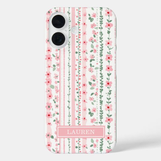 Rosa gestreifte florale Personalisierung Case-Mate iPhone Hülle (Rückseite)