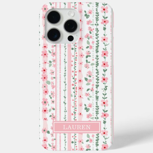 Rosa gestreifte florale Personalisierung Case-Mate iPhone Hülle (Rückseite)
