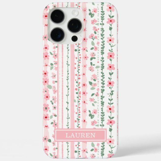 Rosa gestreifte florale Personalisierung Case-Mate iPhone Hülle (Rückseite)