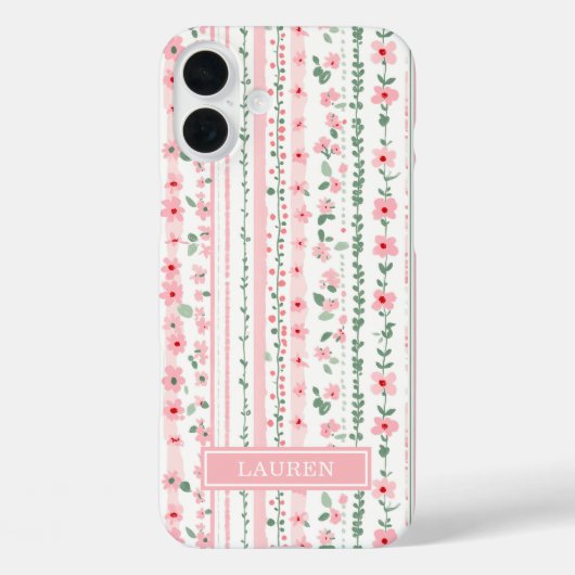 Rosa gestreifte florale Personalisierung Case-Mate iPhone Hülle (Rückseite)