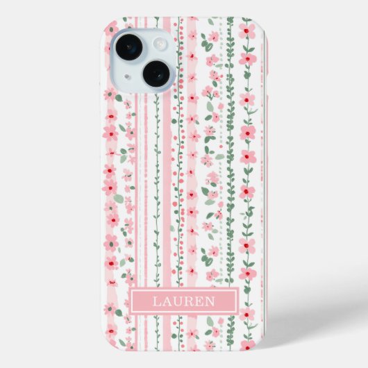Rosa gestreifte florale Personalisierung Case-Mate iPhone Hülle (Rückseite)